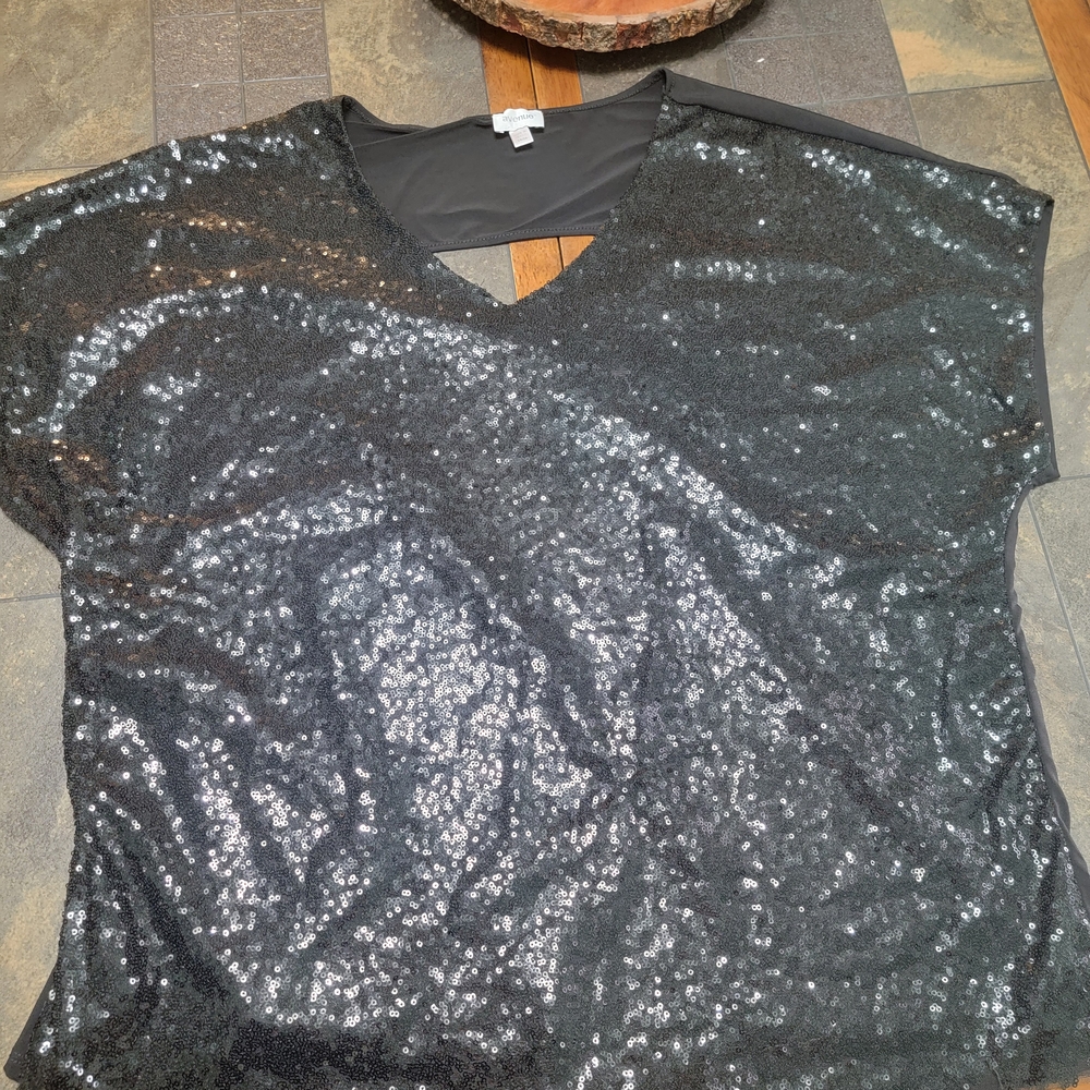 Avenue Black Sequin Blouse With Cutout Back - Picture 11 of 14